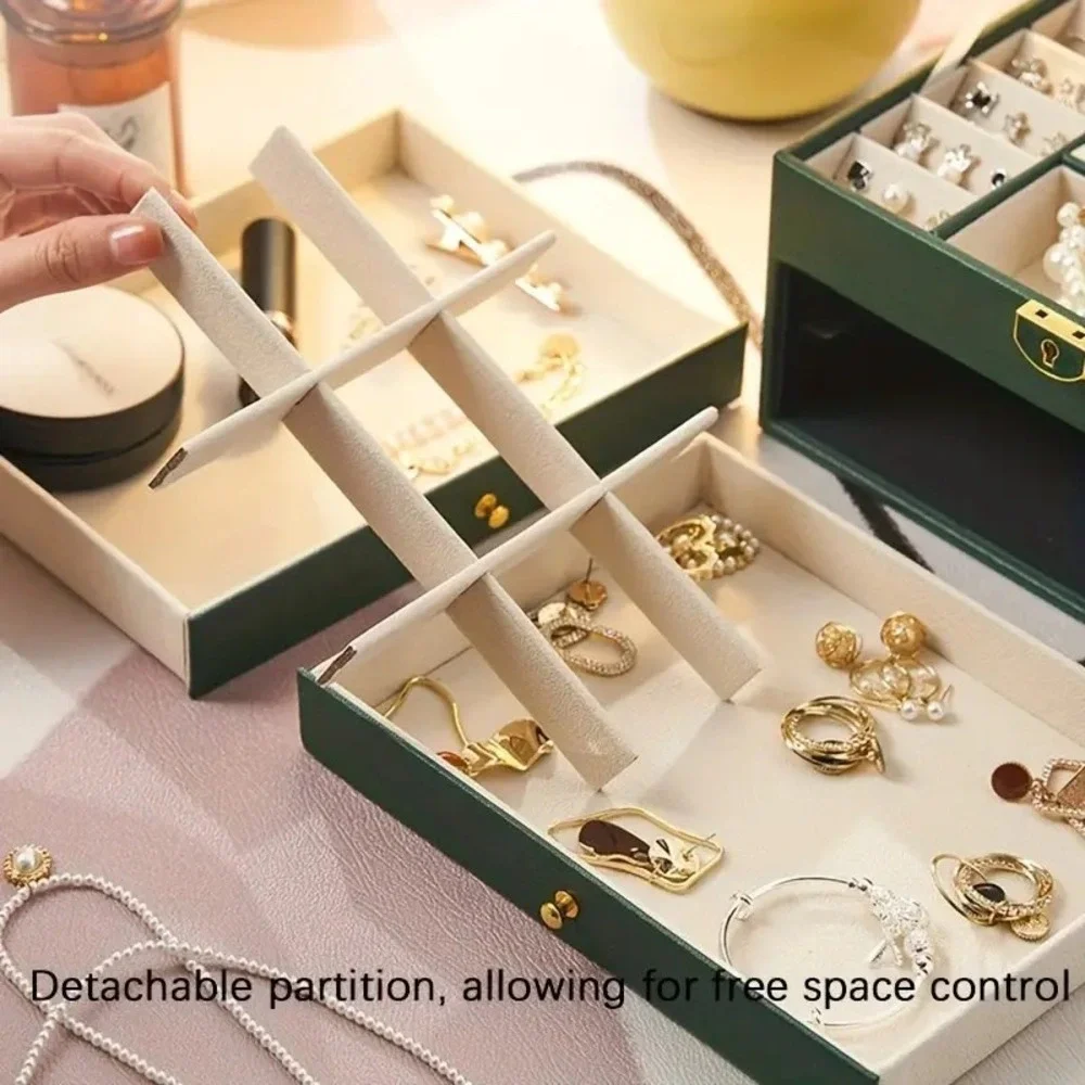 3 Layer PU Leather Soft‎ Lining Jewelry Box, Large Organizer for Women Green US